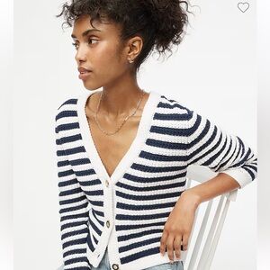 Striped knit V-neck cardigan sweater